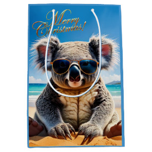 Bolsa De Regalo Mediana Koala en una playa de arena Feliz Navidad
