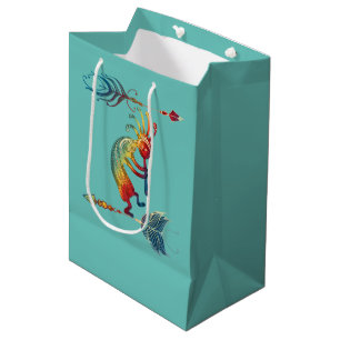 Bolsa De Regalo Mediana Kokopelli nativo americano con dos plumas 1