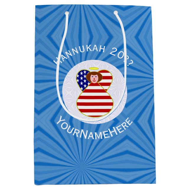 Bolsa De Regalo Mediana La bandera de Hanukkah Hair de USA Angel Red Hair  (Anverso)