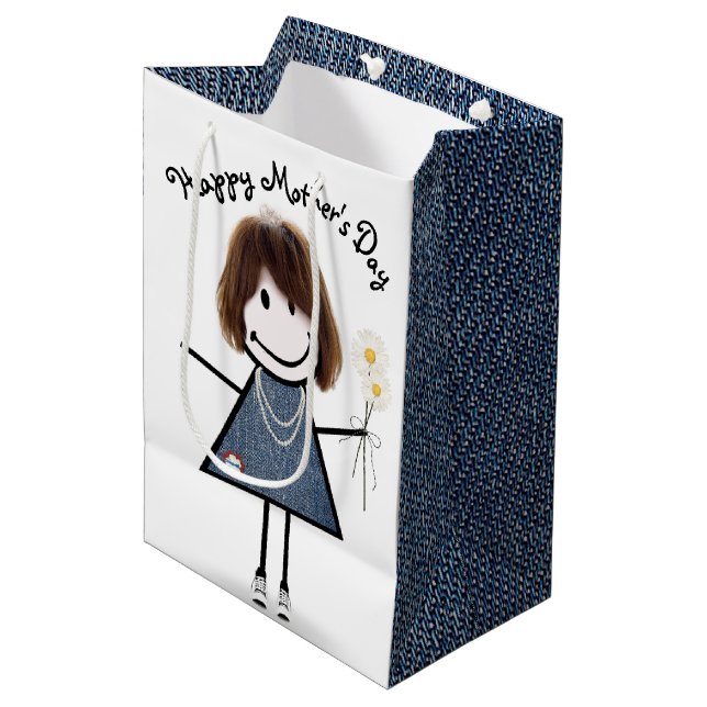 Bolsa De Regalo Mediana La chica del Día de la Madre con Daisies (Angulo Anverso)