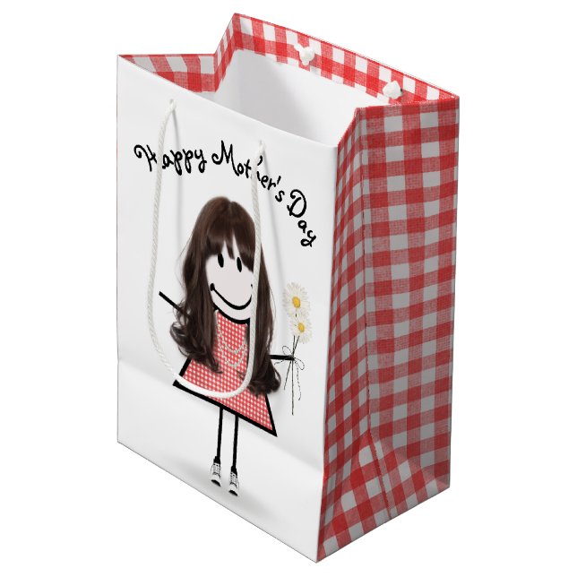 Bolsa De Regalo Mediana La chica del Día de la Madre con Daisies (Angulo Anverso)