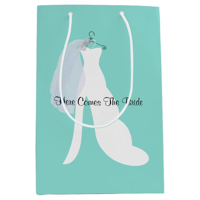 Bolsa De Regalo Mediana La Ducha De Novias Aquí Viene El Fiesta De Novias (Anverso)