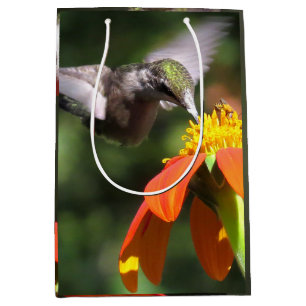 Bolsa De Regalo Mediana La fauna de los pájaros del colibrí florece flor