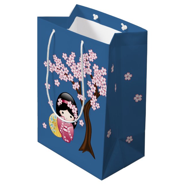 Bolsa De Regalo Mediana La muñeca Kokeshi de primavera cuida azul a la gei (Angulo reverso)