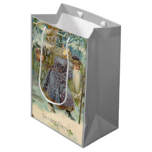 Bolsa De Regalo Mediana La Navidad de los papás ventilado en el bosque de 