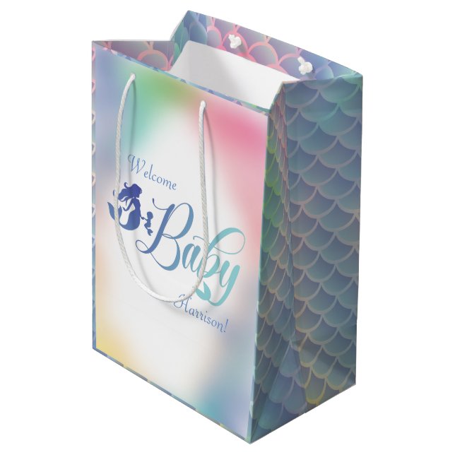 Bolsa De Regalo Mediana La sirena Baby Shower Under the Sea Pastel (Angulo reverso)