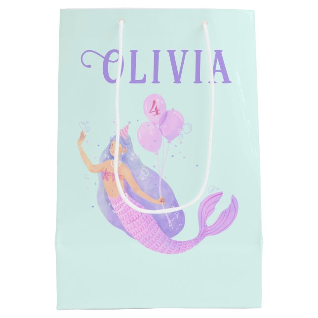 Bolsa De Regalo Mediana La sirena bajo el mar Edad Chica de cumpleaños azu (Reverso)