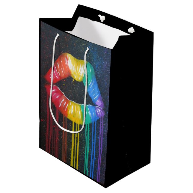 Bolsa De Regalo Mediana Labios del arco iris (Angulo Anverso)