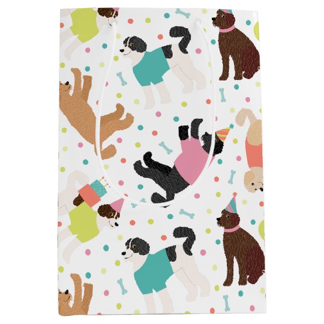 Bolsa De Regalo Mediana Labradoodle / Goldendoodle Birday Party (Anverso)