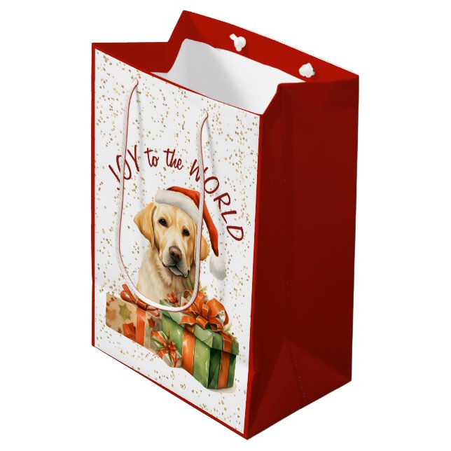 Bolsa De Regalo Mediana Labrador amarillo recuperó Santa Navidades (Angulo Anverso)