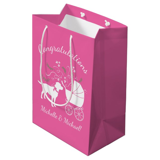 Bolsa De Regalo Mediana Labrador Dog Baby Shower Pink Chica Lab (Angulo reverso)