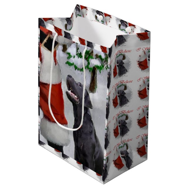 Bolsa De Regalo Mediana Labrador Retriever cree en los Navidades (Angulo Anverso)