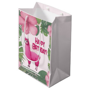Bolsa De Regalo Mediana Lama sonriente rosa feliz