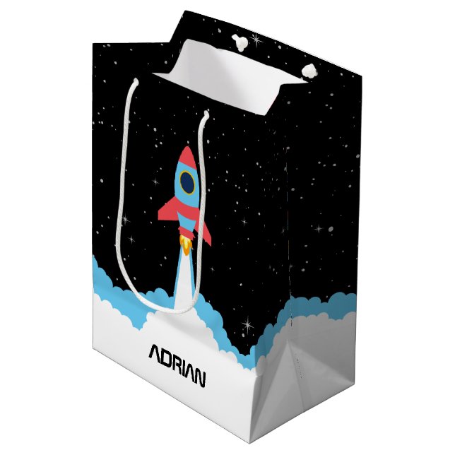 Bolsa De Regalo Mediana Lanzamiento de cohetes en el espacio ultraterrestr (Angulo Anverso)
