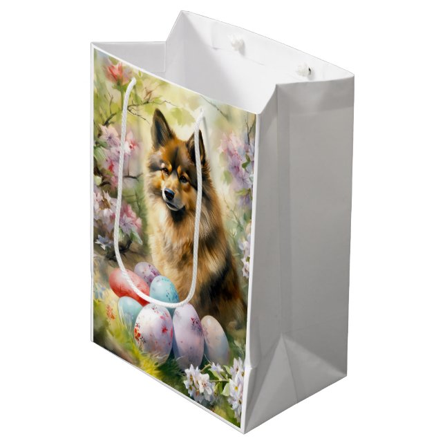 Bolsa De Regalo Mediana Lapphund finlandés con huevos de Pascua (Angulo Anverso)