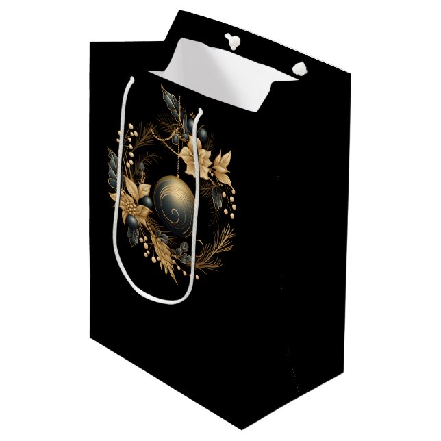 BOLSA DE REGALO MEDIANA LARGE BLACK & GOLD CHRISTMAS ORNAMENT (Angulo Anverso)