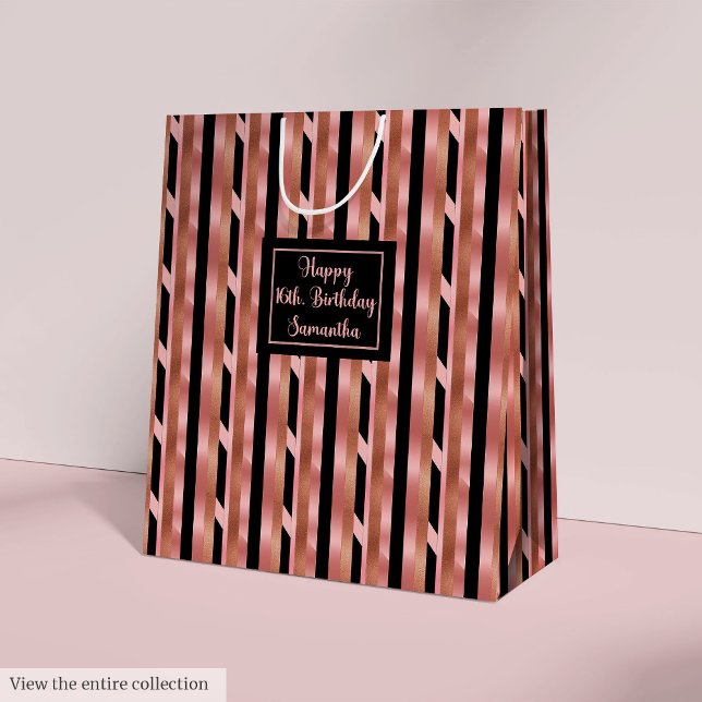 Bolsa De Regalo Mediana Large Gift Bag Rose Gold Glitter 16th Birthday  (Large Gift Bag Rose Gold Glitter 16th Birthday )