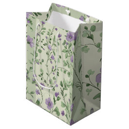 Bolsa De Regalo Mediana Lavanda y diseño botánico verde