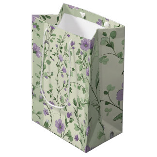 Bolsa De Regalo Mediana Lavanda y diseño botánico verde