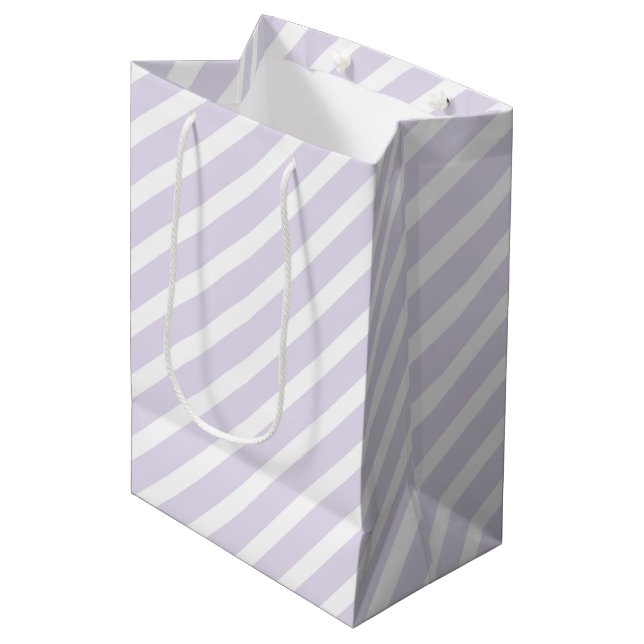 Bolsa De Regalo Mediana Lavanda y patrón diagonal blanco a rayas (Angulo Anverso)