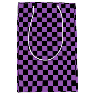Bolsa De Regalo Mediana Lavanda y patrón negro de verificación
