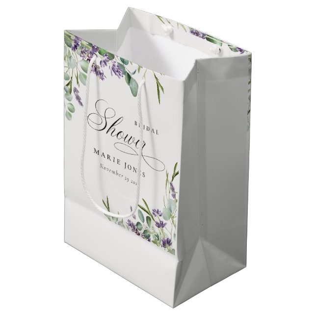 Bolsa De Regalo Mediana Lavender Eucalyptus Leafy Foliage Bridal Shower (Angulo Anverso)