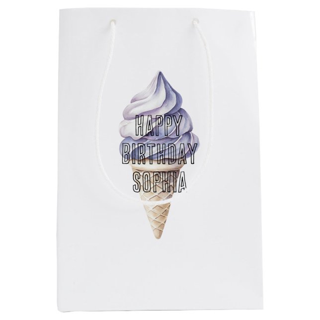 Bolsa De Regalo Mediana Lavender Purple Ice Cream Cones Cumpleaños (Anverso)