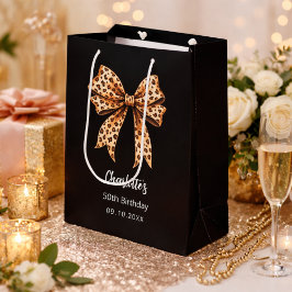 Bolsa De Regalo Mediana Lazo estampado de leopardo negro Fiesta de cumplea