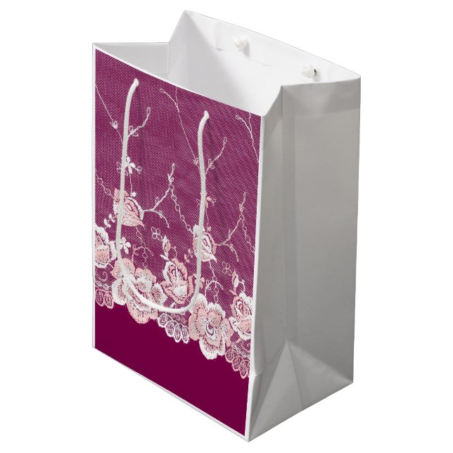 Bolsa De Regalo Mediana Lazo floral rosa (Angulo Anverso)