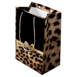 Bolsa De Regalo Mediana Lazo negro y dorado estampado de leopardo guepardo