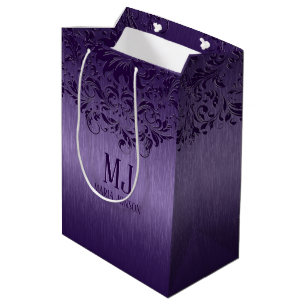 Bolsa De Regalo Mediana Lazo púrpura de aluminio cepillado metálico