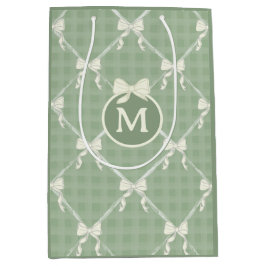 Bolsa De Regalo Mediana Lazos Coquette Gingham Monograma Crema Verde Salvi