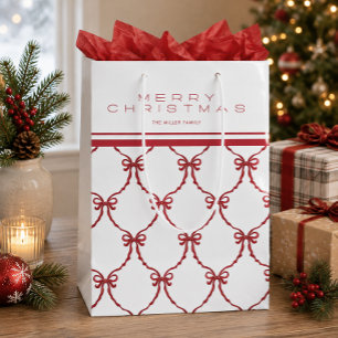 Bolsa De Regalo Mediana Lazos de Coqueta Roja Monograma Feliz Navidad