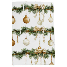 Bolsa De Regalo Mediana Lazos Marrones Rústicos Navidad Verde Crema
