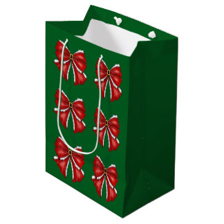 Bolsa De Regalo Mediana Lazos rojos elegantes de Navidad en verde oscuro
