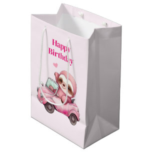 Bolsa De Regalo Mediana Leche rosa sonriente conduciendo un cumpleaños con