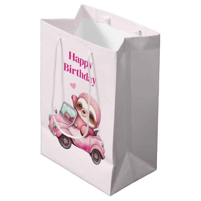 Bolsa De Regalo Mediana Leche rosa sonriente conduciendo un cumpleaños con (Angulo Anverso)