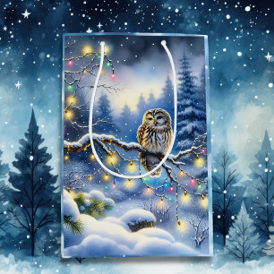 Bolsa De Regalo Mediana Lechuza navidad en bosque de invierno mágico encan