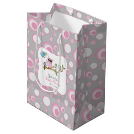 Bolsa De Regalo Mediana Lechuza rosa y gris Baby Shower