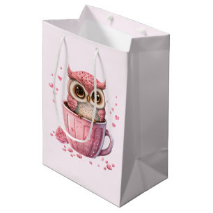 Bolsa De Regalo Mediana Lechuza rosada en una copa