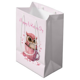 Bolsa De Regalo Mediana Lechuza rosada en una copa de San Valentín