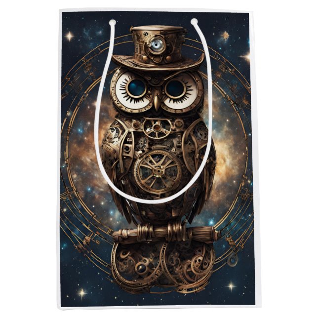 Bolsa De Regalo Mediana Lechuza Steampunk (Anverso)