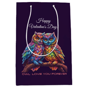 Bolsa De Regalo Mediana Lechuzas coloridas-Amantes-El día de San Valentín