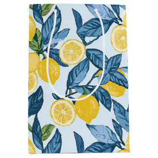 Bolsa De Regalo Mediana Lemon Grove amarillo fresco sobre fondo azul
