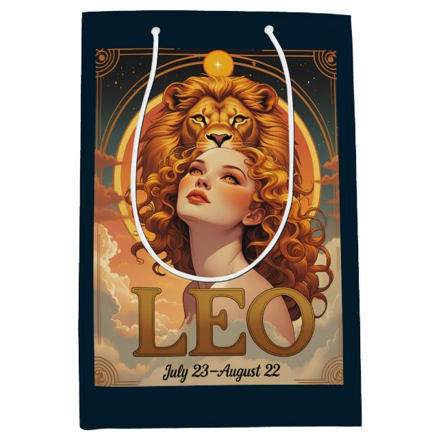 Bolsa De Regalo Mediana Leo Zodiac Art July August Birday (Anverso)