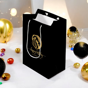 Bolsa De Regalo Mediana León de Oro Leo Feliz Cumpleaños con Nombre
