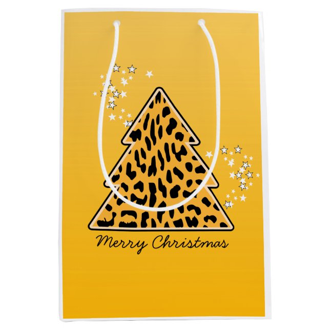 Bolsa De Regalo Mediana Leopard cheetah Christmas Tree Pegatina (Anverso)