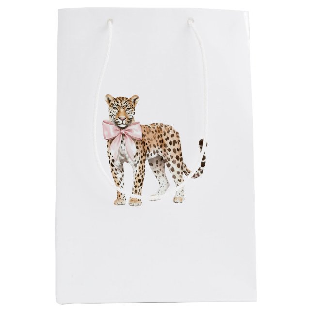 Bolsa De Regalo Mediana Leopard Pink Bow Birthday (Anverso)