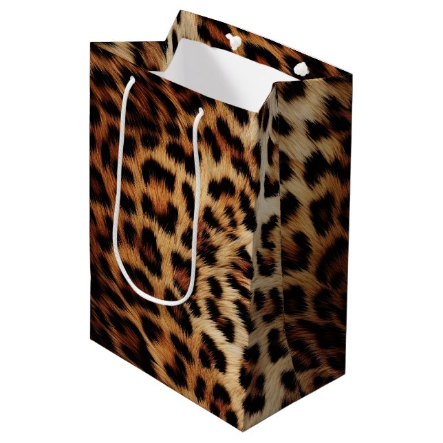 Bolsa De Regalo Mediana Leopardo de crema marrón de moda (Angulo Anverso)