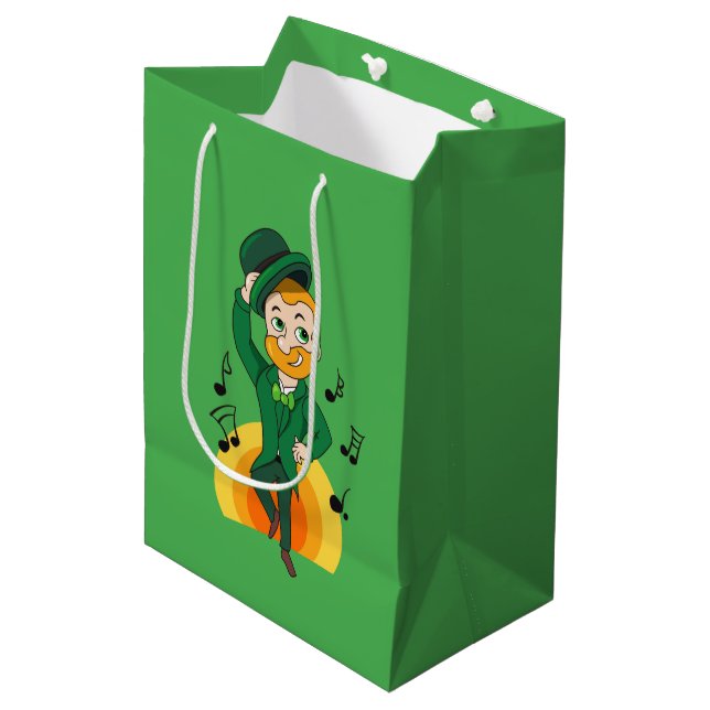 Bolsa De Regalo Mediana Leprechaun bailando, personalizado de San Patricio (Angulo Anverso)